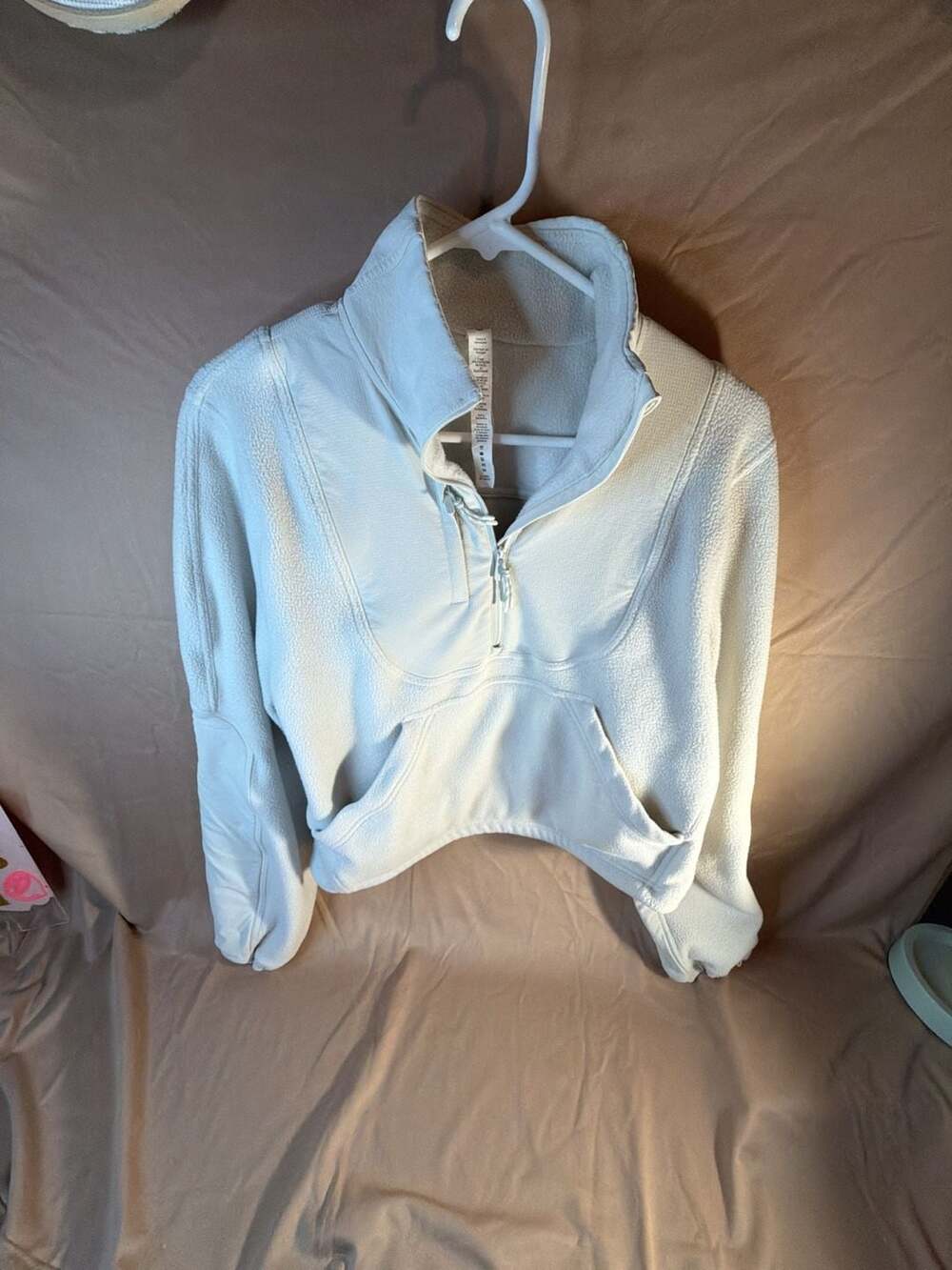 Lululemon Fleece Ripstop Hiking Pullover Size 6 Bone White Half Zip Hoodie